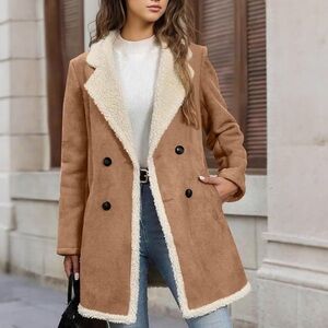 Chic Tan Faux Sherpa Teddy Jacket with Cream Accents Size Small